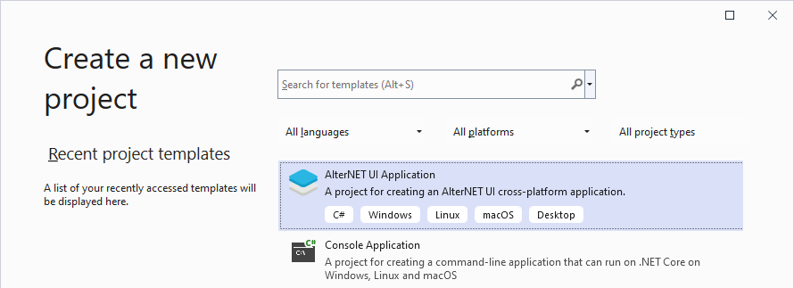 Create new project in Visual Studio